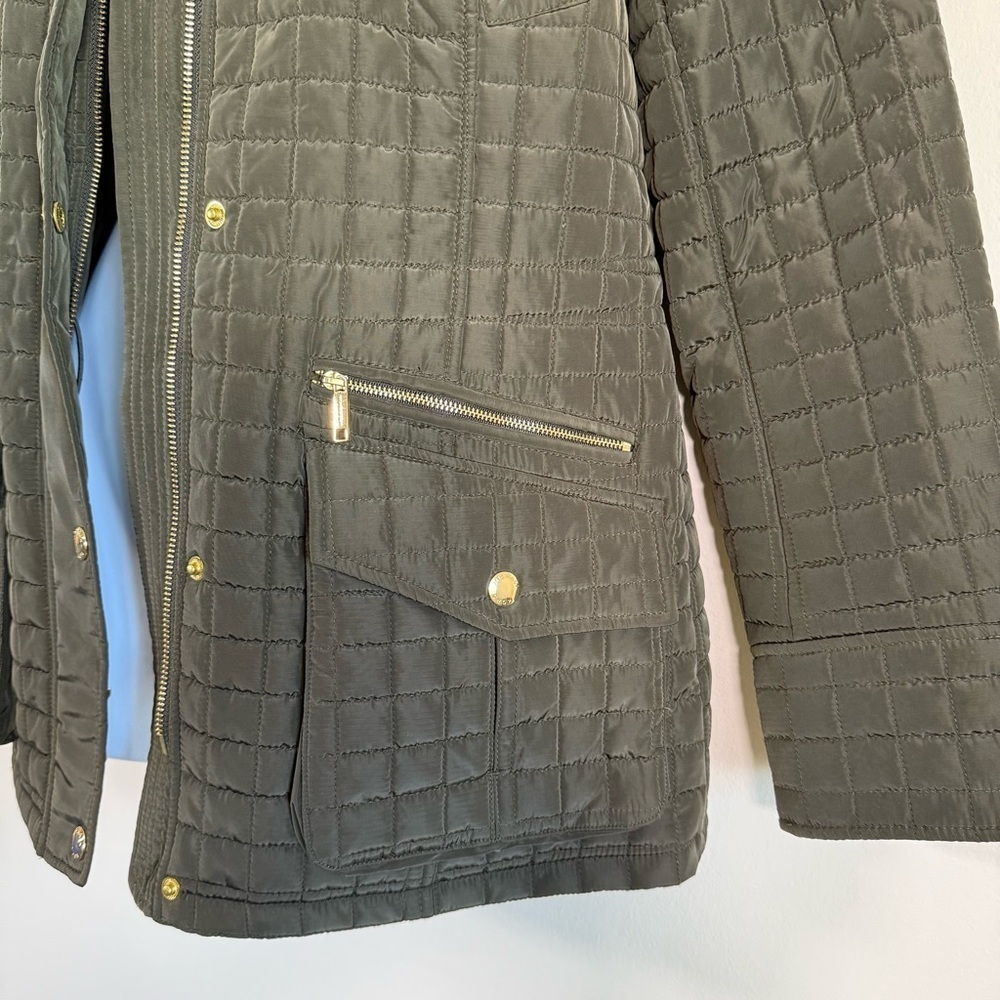 NWT Michael Kors Women’s Quilted Anorak Coat Dark Green Moss Gold Hardware M - Picture 4 of 14